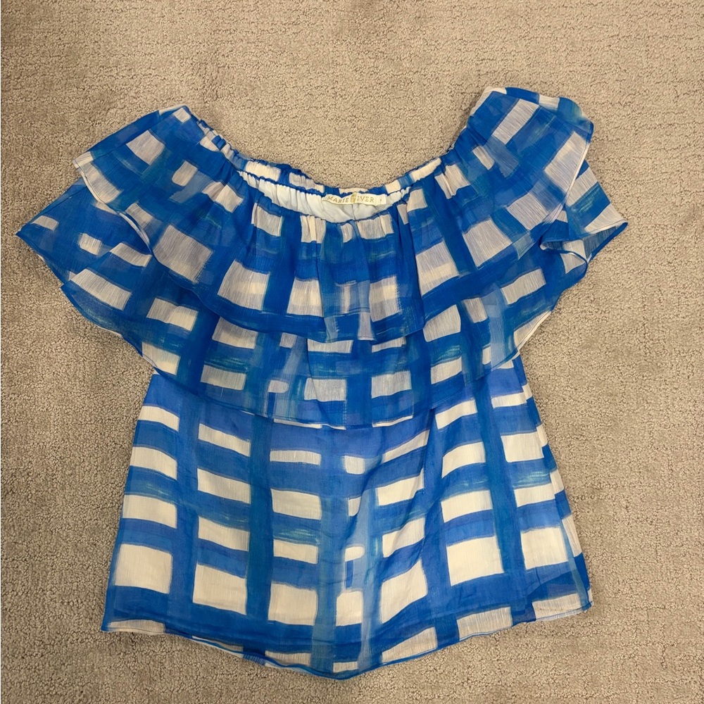 Marie Oliver Blue and White Plaid Blouse